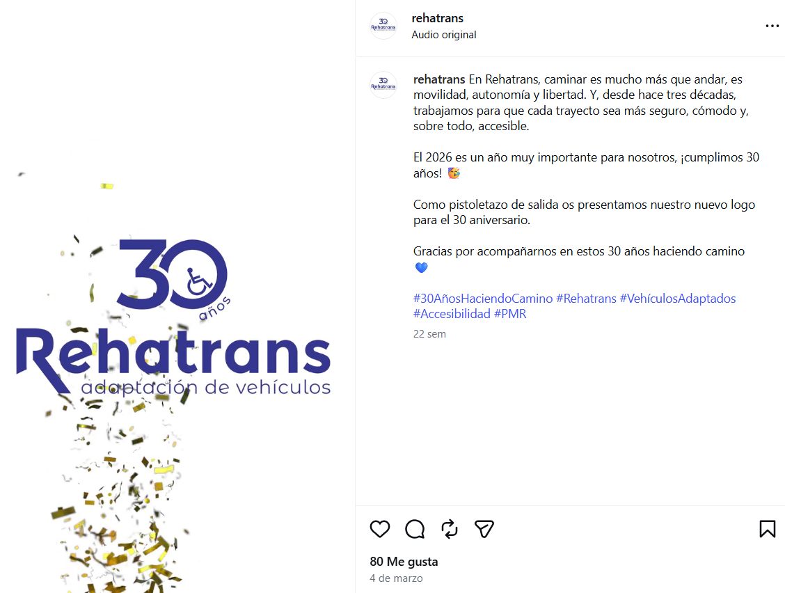 Publicación de Instagram de Rehatrans con el logotipo