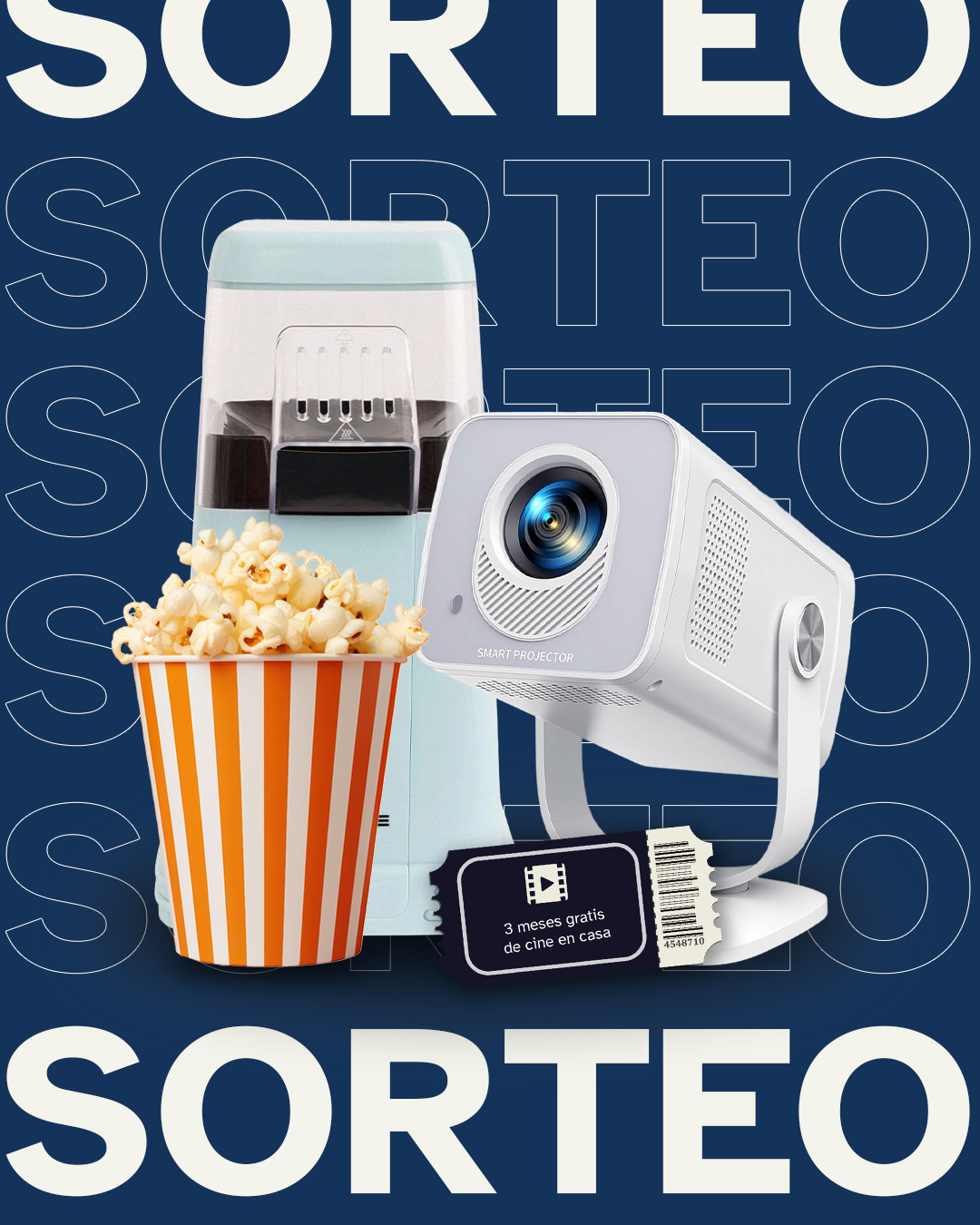 Cartel sorteo con imagen de un sistema de cine en casa