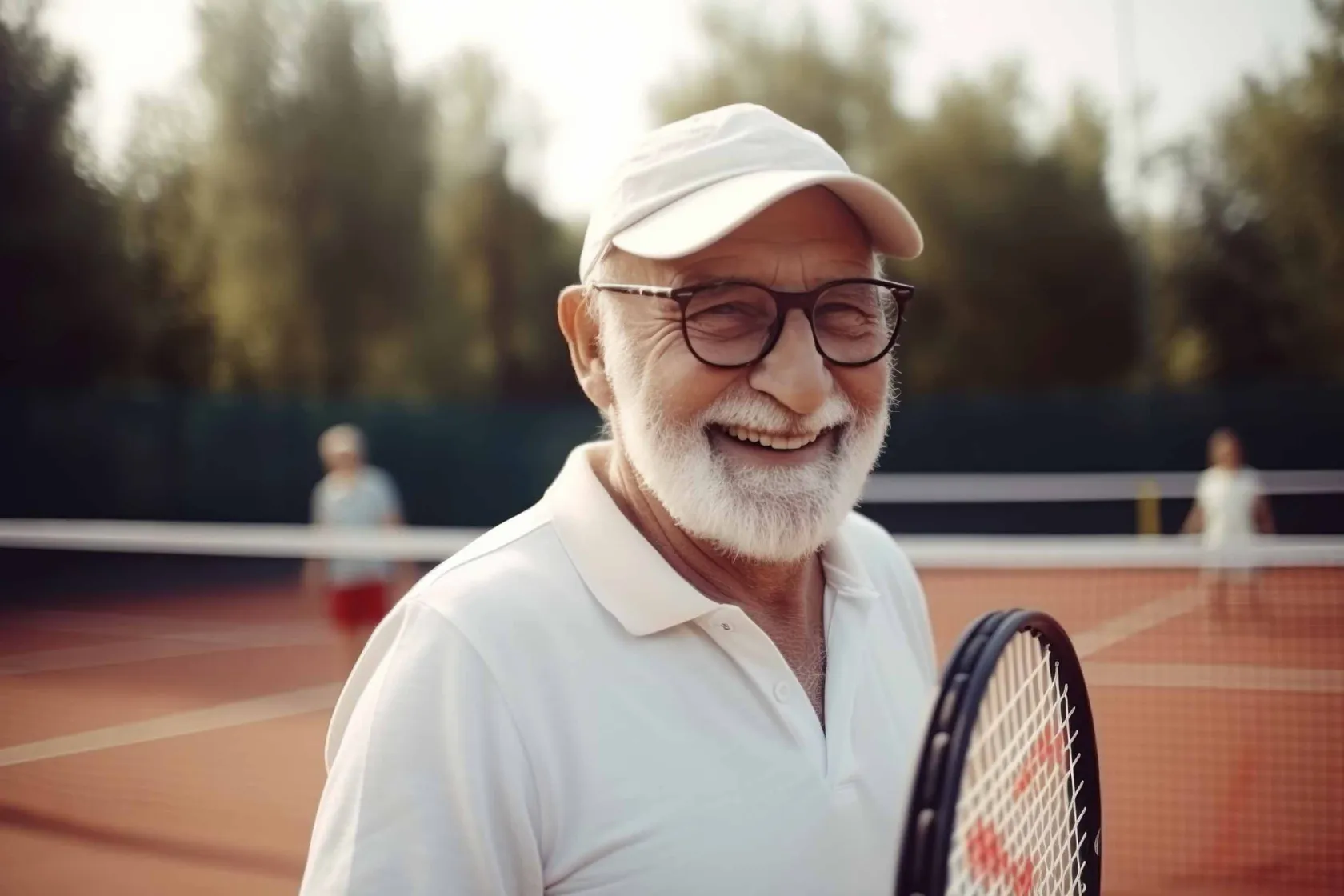 Señor mayor jugando al tenis