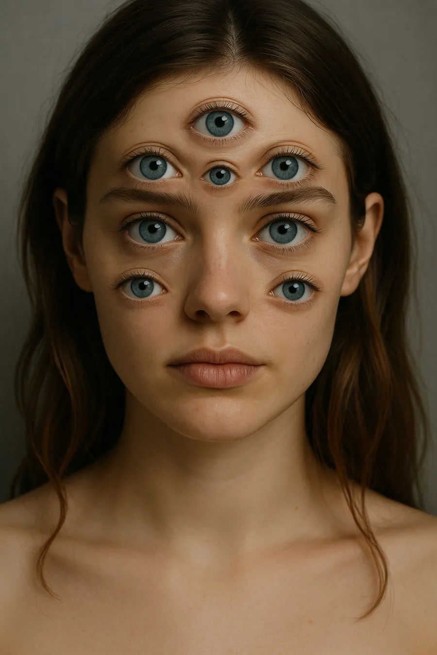 Mujer con muchos ojos en imagen generada por IA