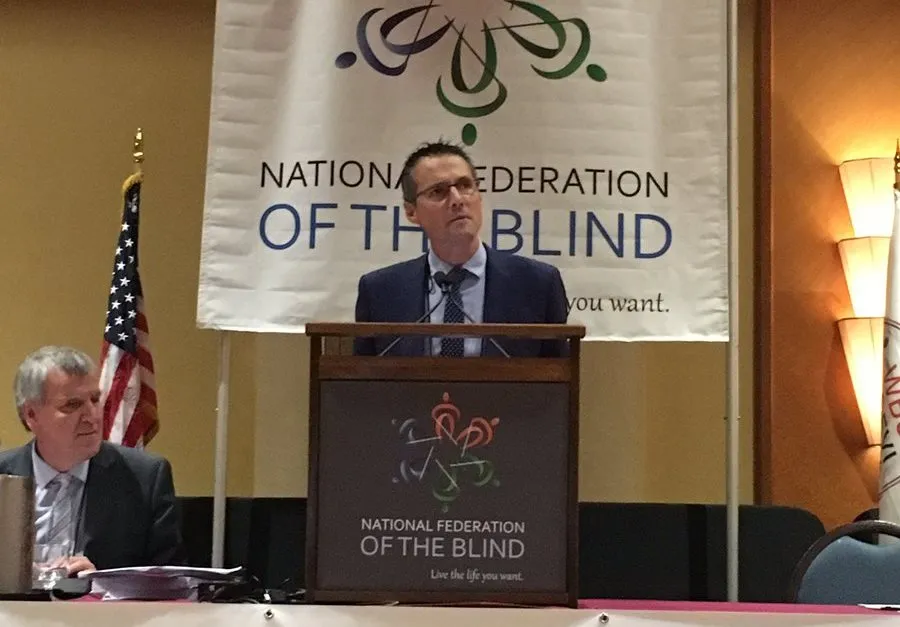 Fernando Riaño en un momento de su intervención ante la Asamblea General de la Unión Mundial de Ciegos