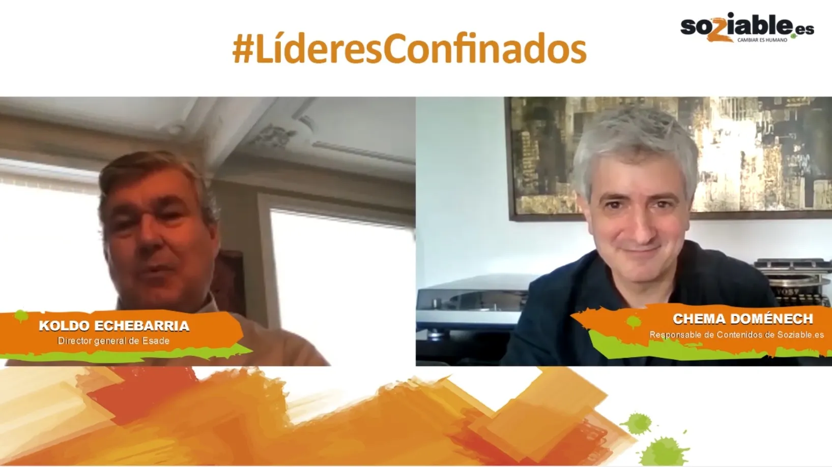 Captura de pantalla donde se ve al responsable de contenidos de Soziable, Chema Domenech, y el director generalde Esade, Koldo Echevarría 